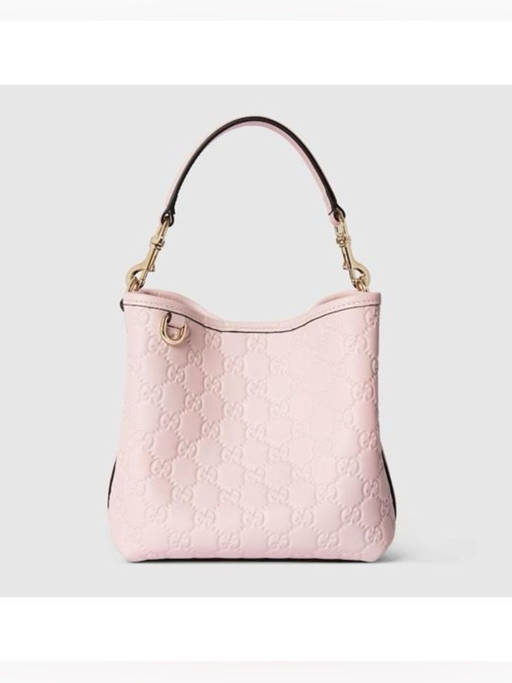 NIB Gucci GG Emblem Small Bucket Bag PINK LEATHER